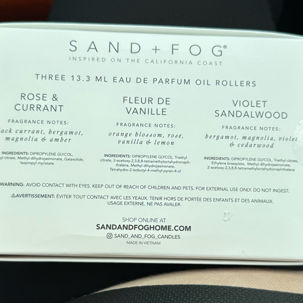 Sand Fog Perfume Oil Set of 3 Violet Sandalwood Rose Currant Fleur Violet New - Picture 2 of 2